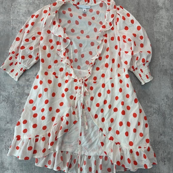 Coquette girl polka dot kimono dressing gown white duster romantic RIXO XS - Picture 2 of 5